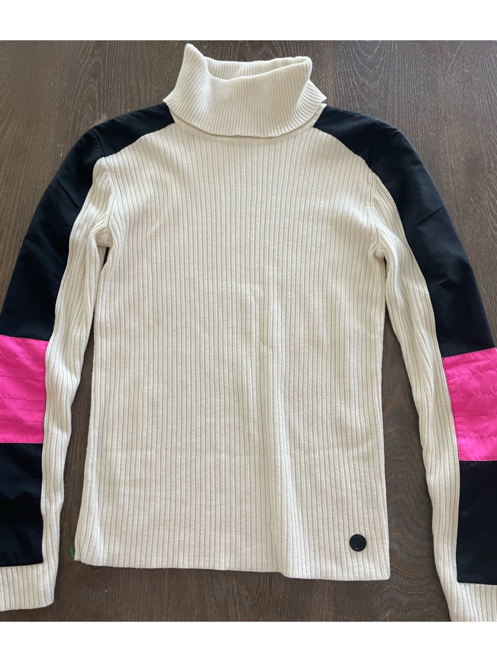 T by Talbots Sweater Ski Turtleneck Cream with Black and Pink Womens XS⛷️ NWOT - Picture 3 of 6